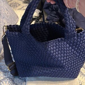 Navy Blue Woven Handbag